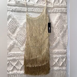 NWT! Gold Fringe Fashion Nova Dress Perfect for Taylor Swift Eras Tour Fearless